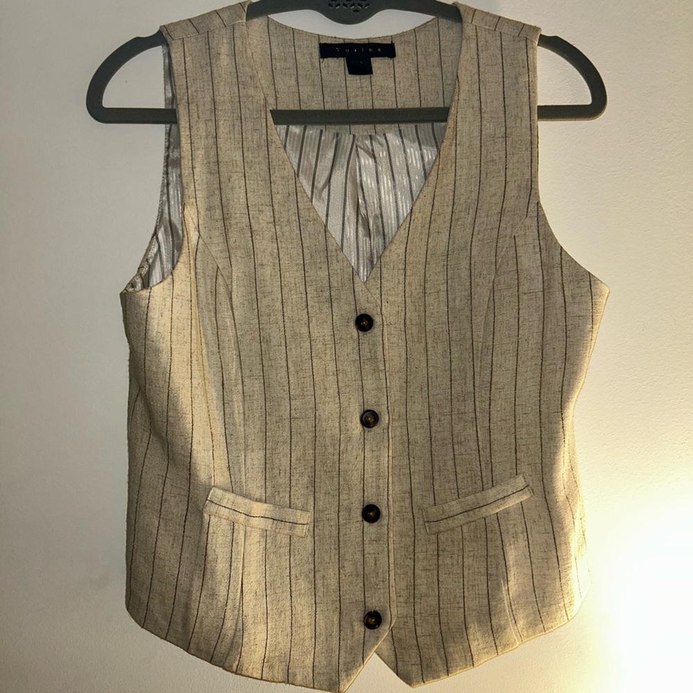 Tultex Cream and Black Striped Vest